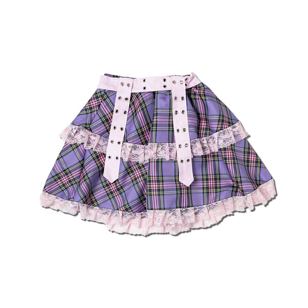 [ACDC RAG x Gloomy]パステルグル～ミ～ ベルトスカート PURPLE TARTAN