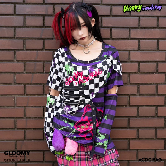 [ACDC RAG x Gloomy]ビビッドグル〜ミ〜 ボーダー L/S T　PURPLE